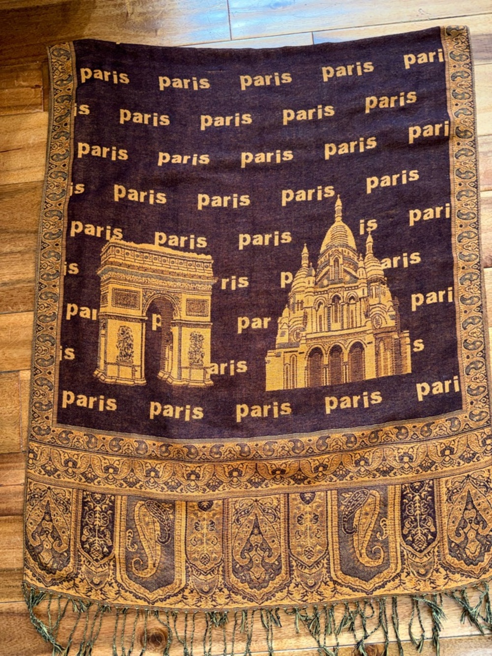 Paris Landmark Wrap Scarf in Navy and Gold